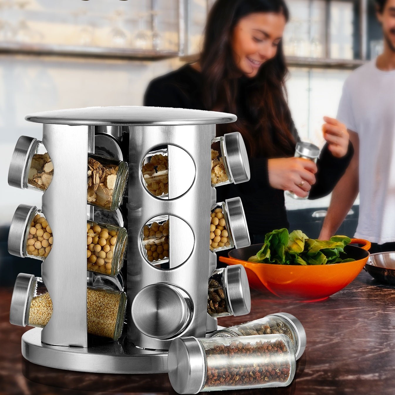 Cheer Collection Rotating Spice Rack for Countertop with 12 Jars