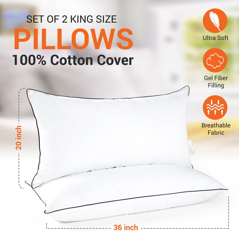 Cheer Collection Set of 2 Adjustable Layer Pillows - Two Bed Pillows with Removable Gel Fiber Fill Inserts for Sleeping