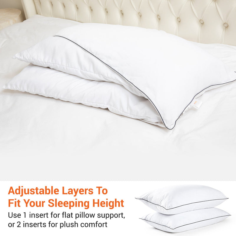 Cheer Collection Set of 2 Adjustable Layer Pillows - Two Bed Pillows with Removable Gel Fiber Fill Inserts for Sleeping