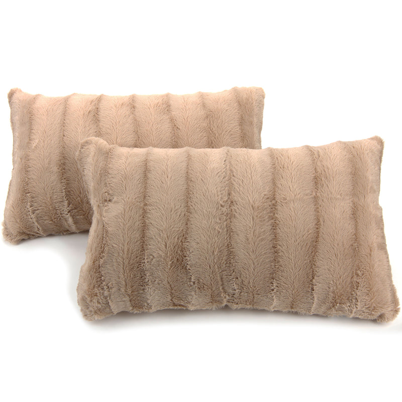 Cheer Collection Set of 2 Decorative Throw Pillows - Reversible Faux Fur to Microplush Accent Pillows by 12"x 20"