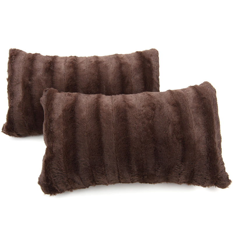 Cheer Collection Set of 2 Decorative Throw Pillows - Reversible Faux Fur to Microplush Accent Pillows by 12"x 20"