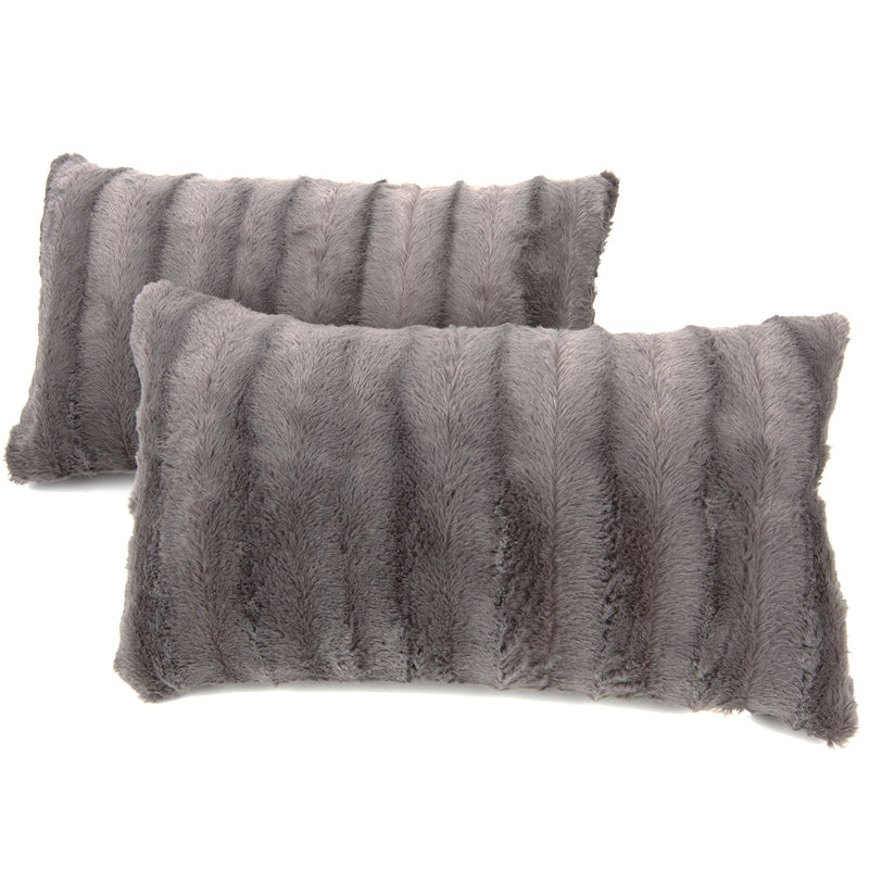 Cheer Collection Set of 2 Decorative Throw Pillows - Reversible Faux Fur to Microplush Accent Pillows by 12"x 20"