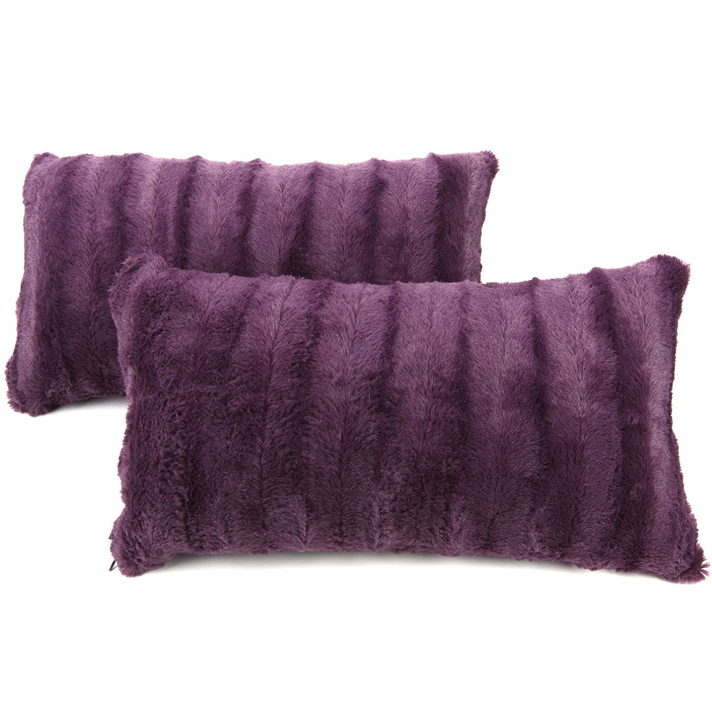 Cheer Collection Set of 2 Shaggy Hair Decorative Throw Pillows - 12x20, Very Peri, Purple