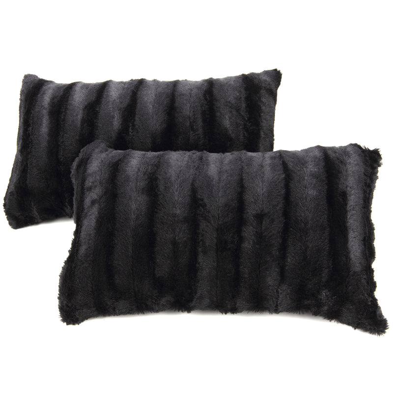 Cheer Collection Set of 2 Decorative Throw Pillows - Reversible Faux Fur to Microplush Accent Pillows by 12"x 20"