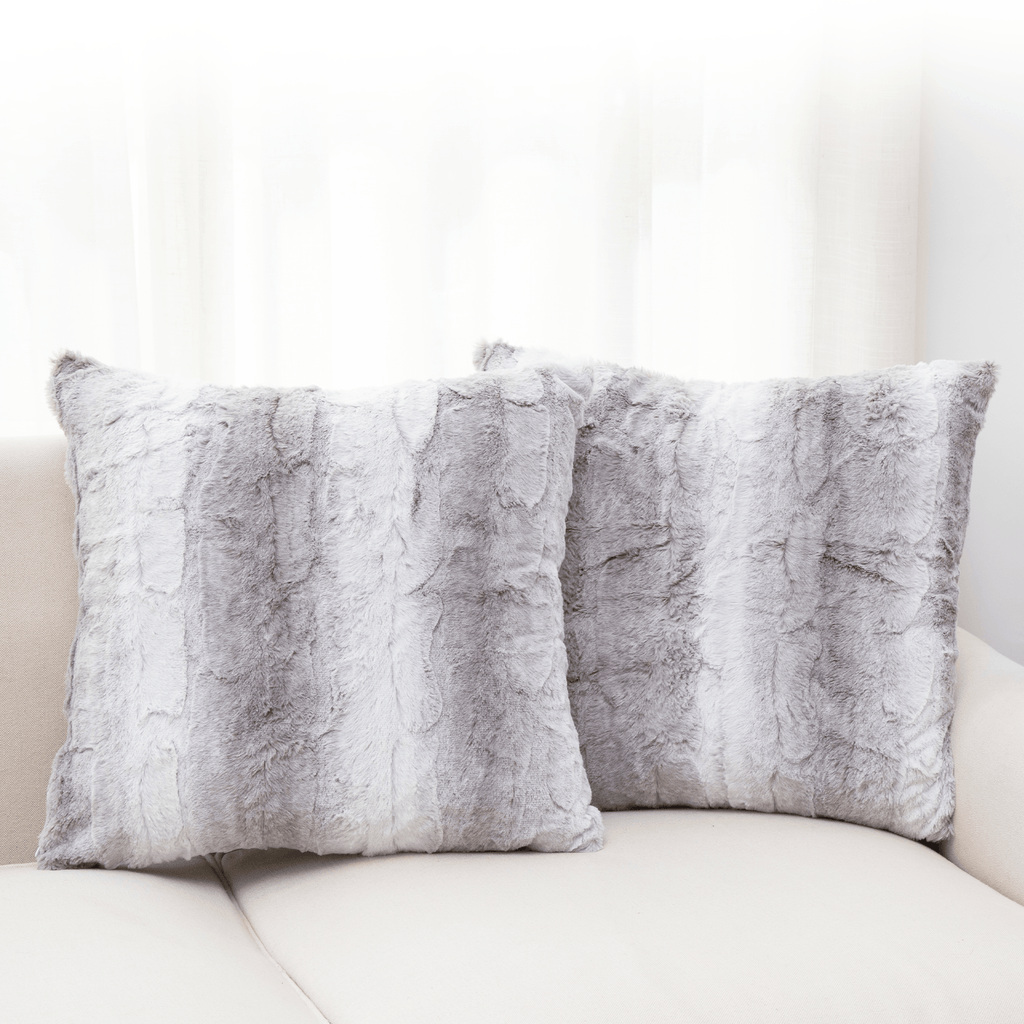 Cheer Collection Set of 2 Faux Fur Leaf Design Throw Pillows 18" x 18" - Marble Gray - Cheer Collection