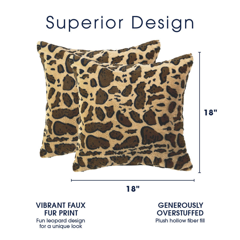 Cheer Collection Set of 2 Leopard Print Throw Pillows - Soft Velvety Faux Fur Decorative Lumbar Couch Pillows
