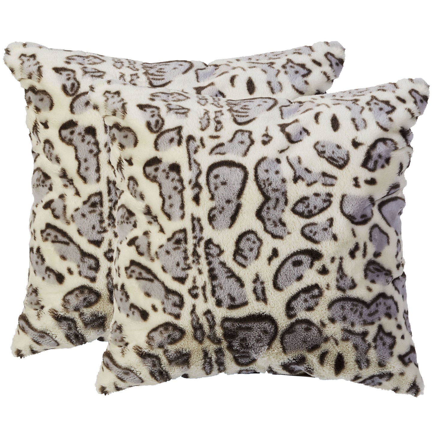 Cheer Collection Set of 2 Snow Leopard Print Throw Pillows - Soft Velvety Faux Fur Decorative Lumbar Couch Pillows