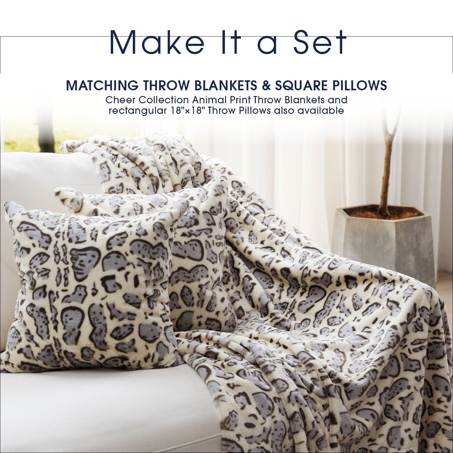 Cheer Collection Set of Snow Leopard Print Throw Pillows Soft