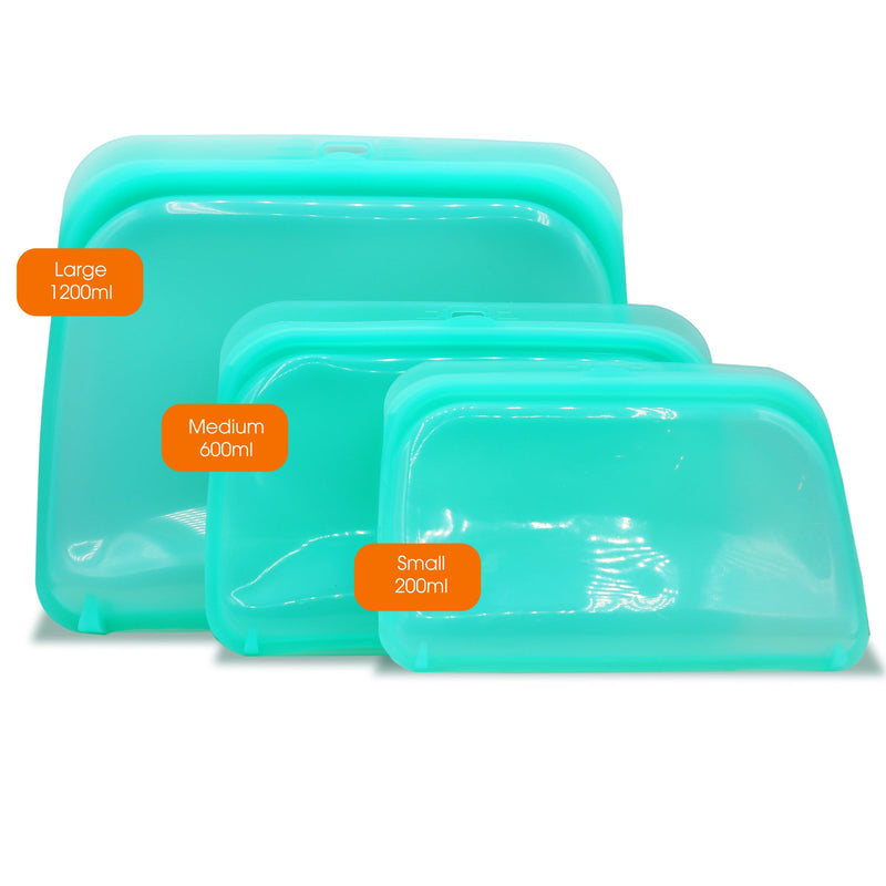 Cheer Collection Set of Silicone Food Storage Bags - Leakproof - Plastic Free & Reusable