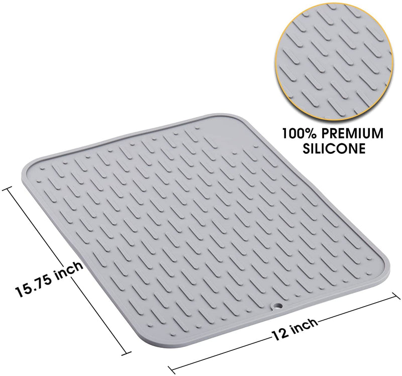 Cheer Collection Silicone Dish Drying Mat for Kitchen Counter, Silicone Drying Pad and Trivet for Dishes, Dishwasher Safe and Heat Resistant