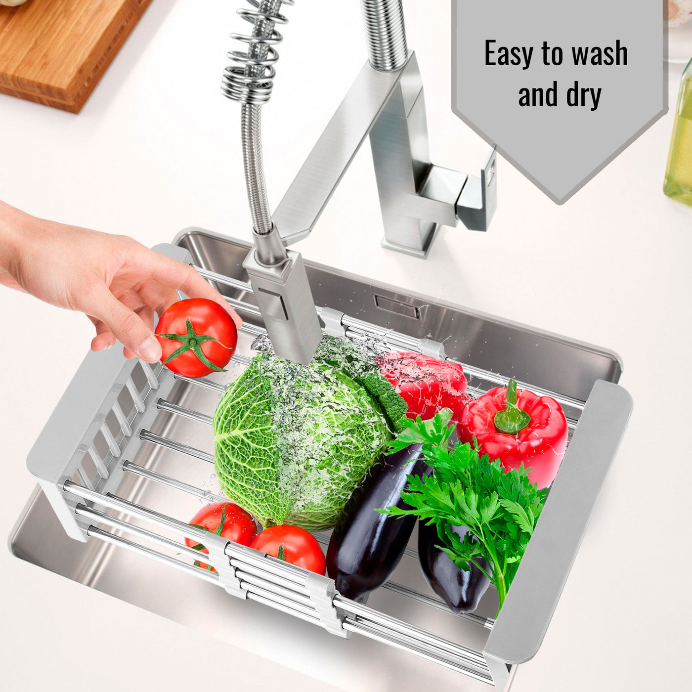 Cheer Collection Sink Drying Rack - Over The Sink Retractable Sink Strainer  and Drainer