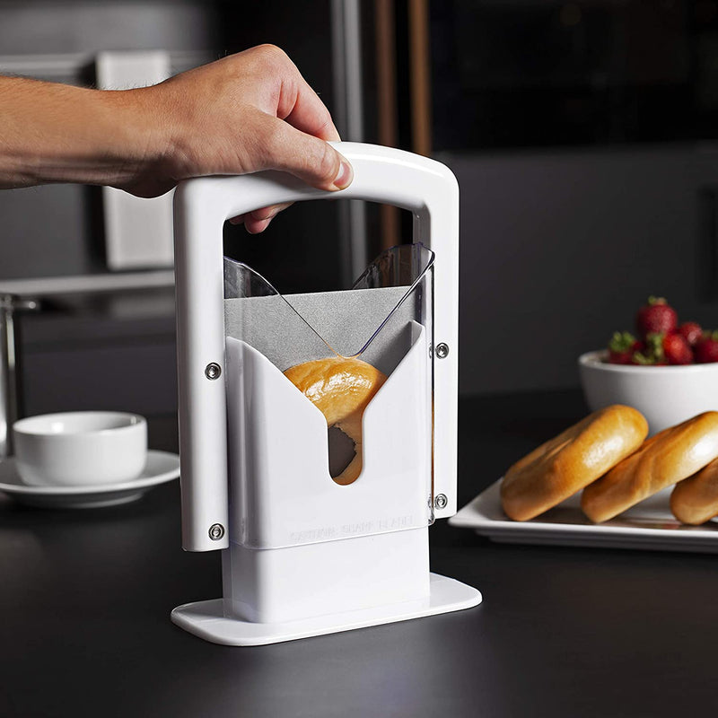 Cheer Collection Stainless Steel Guillotine Bagel Slicer, White