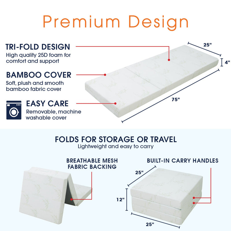 Cheer Collection Ultra Soft Tri-fold Folding Mattress & Camping Floor Mat - 75 inch