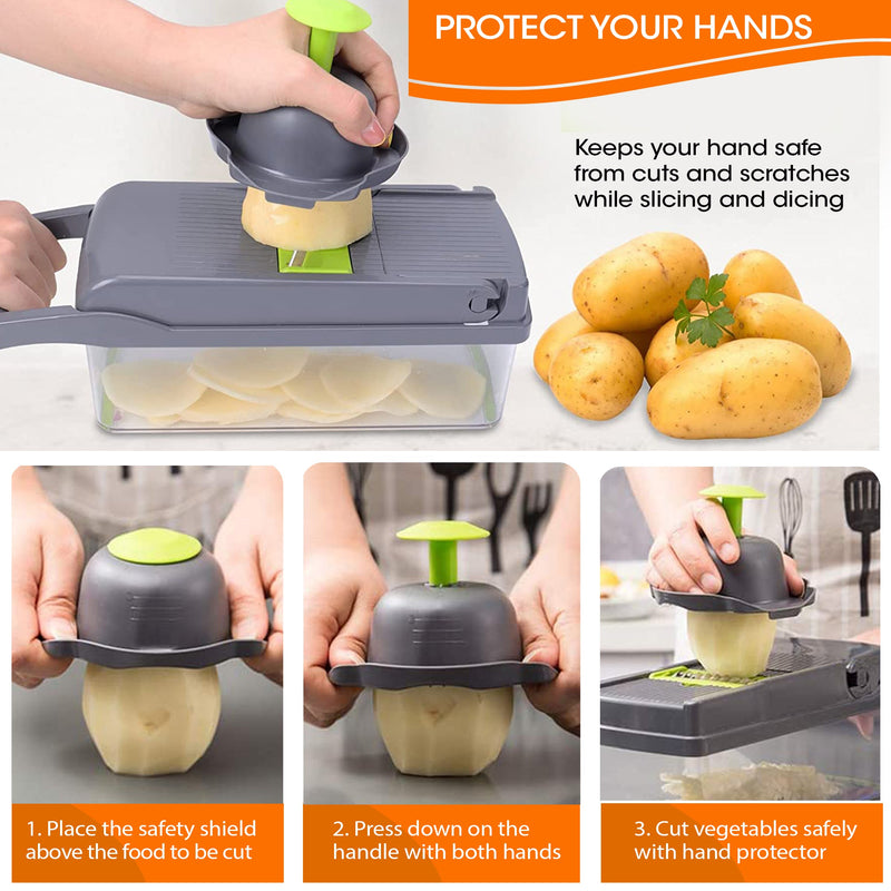 Cheer Collection Vegetable Chopper with Container - 10 in 1 Food Slicer Vegetable Cutter with 8 Blades