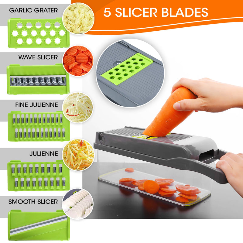 Cheer Collection Vegetable Chopper with Container - 10 in 1 Food Slicer Vegetable Cutter with 8 Blades