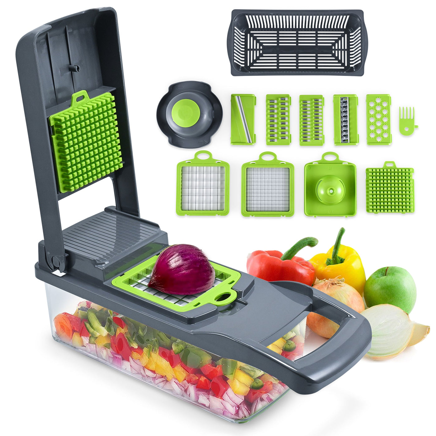 Cheer Collection Vegetable Chopper with Container - 10 in 1 Food Slicer Vegetable Cutter with 8 Blades