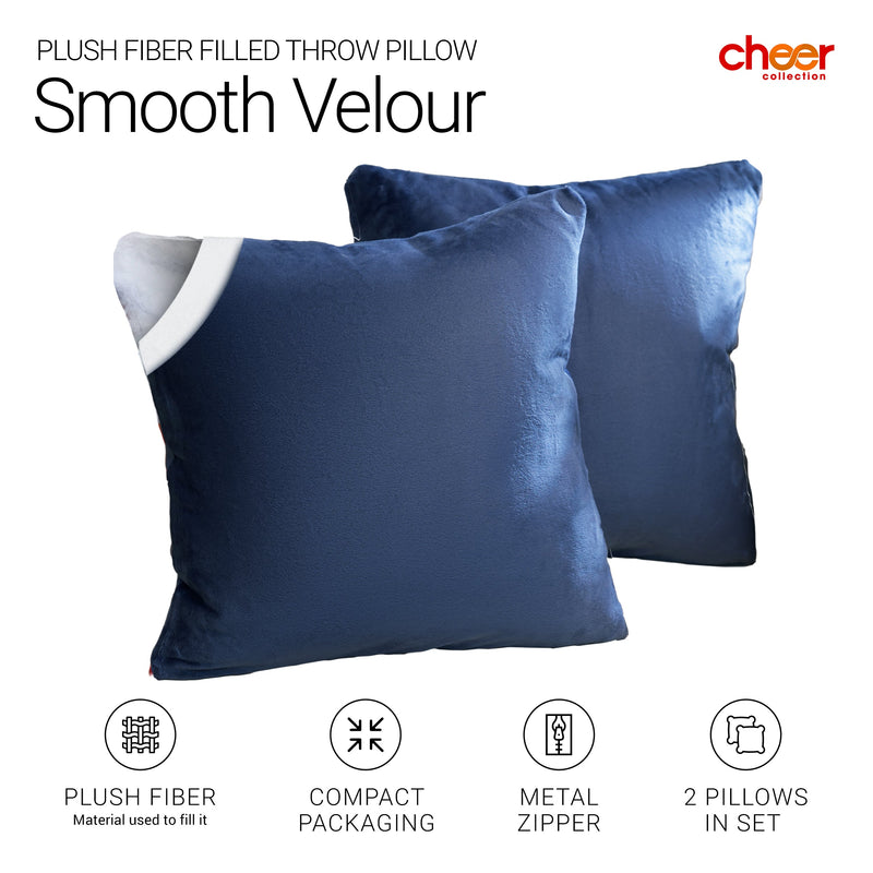 Cheer Collection Velour Throw Pillows - Set of 2 Decorative Couch Pillows - 18" x 18"