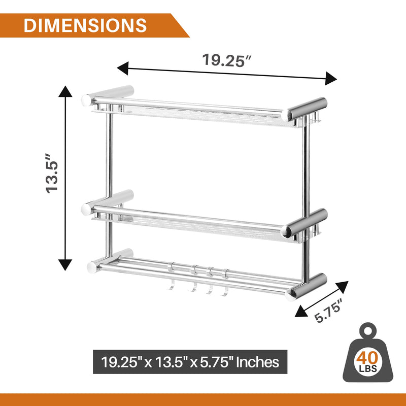 Cheer Collection Wall Mounted Shower Caddy & Towel Hooks - No Drilling Necessary