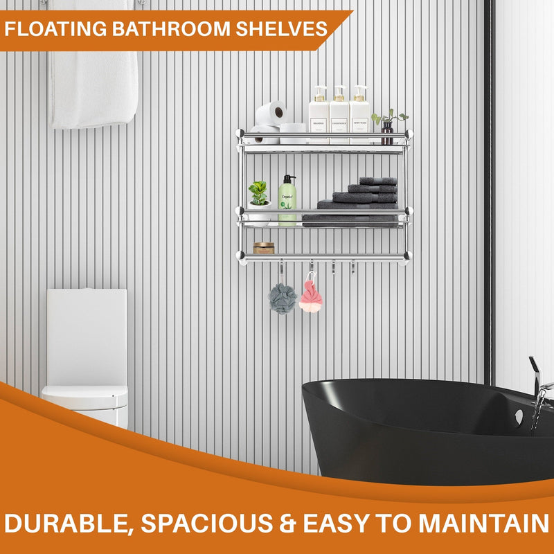 Cheer Collection Wall Mounted Shower Caddy & Towel Hooks - No Drilling Necessary