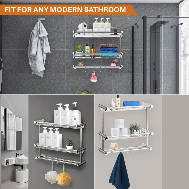 Cheer Collection Wall Mounted Shower Caddy & Towel Hooks - No Drilling Necessary