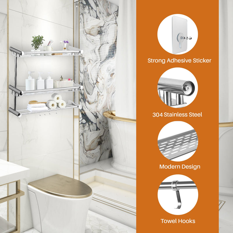 Cheer Collection Wall Mounted Shower Caddy & Towel Hooks - No Drilling Necessary