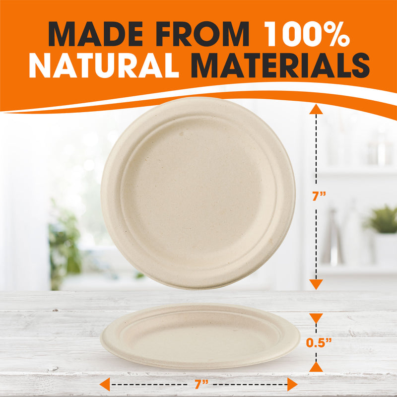 Cheer Collection 7 Inch Biodegradable Plates - 100% Compostable Paper Plates | Eco Friendly Disposable
