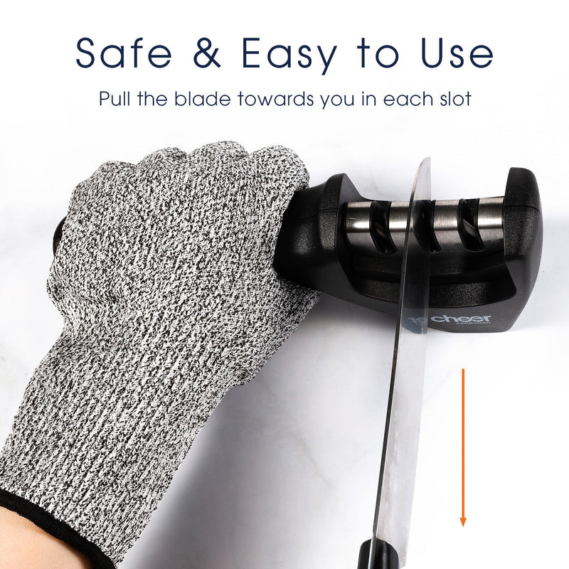 Kitchen Knife Sharpening Tool with Cut-Resistant Glove Included